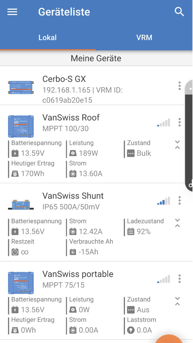 Solaranlage Van selber bauen: Mein 300W Victron Setup im Ducato 27 Victron App – VanSwiss Roof MPPT 189W aktiv