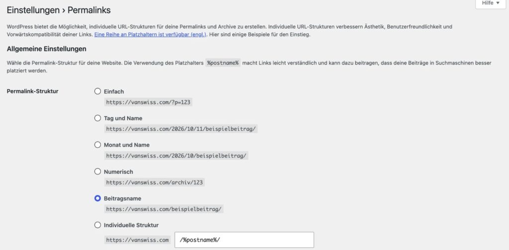 Permalinks in WordPress einstellen beim Reiseblog erstellen